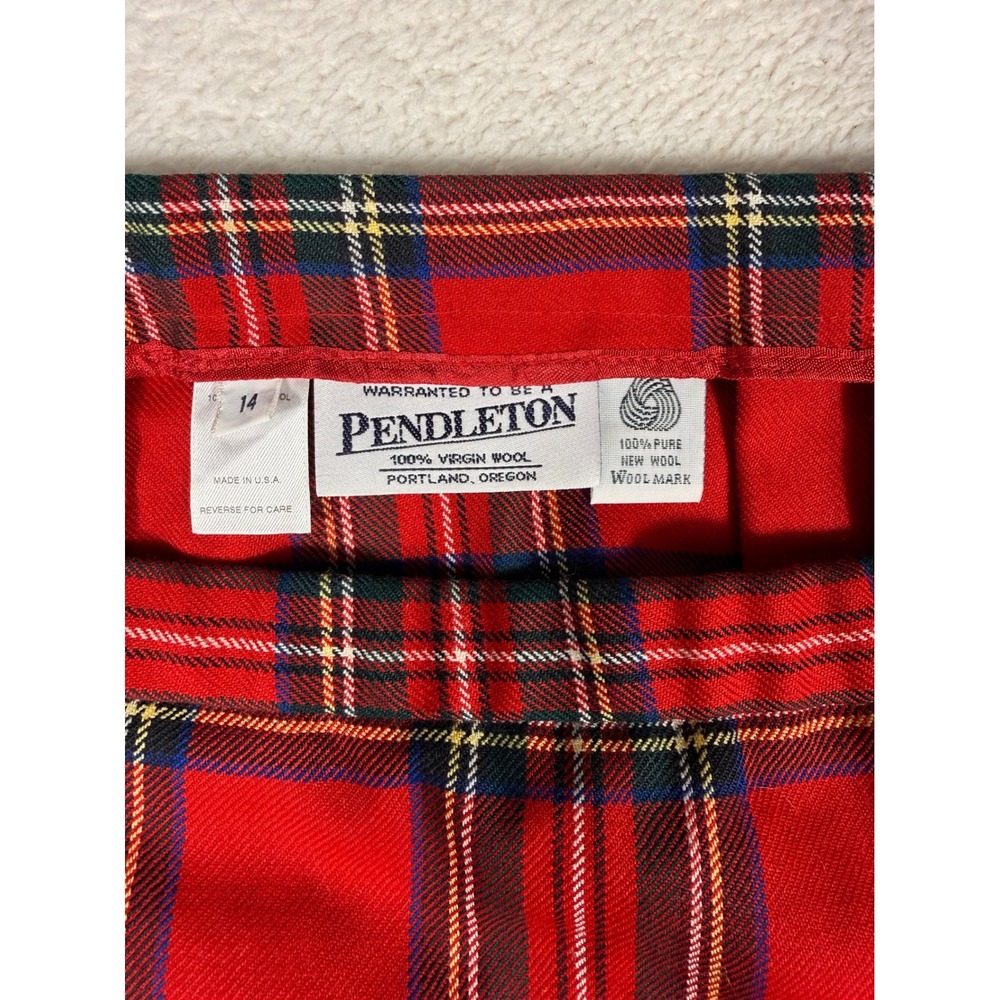Pendleton Pleated Midi Skirt Womens 14 Red Plaid 100% Wool Vintage Preppy - Picture 6 of 8